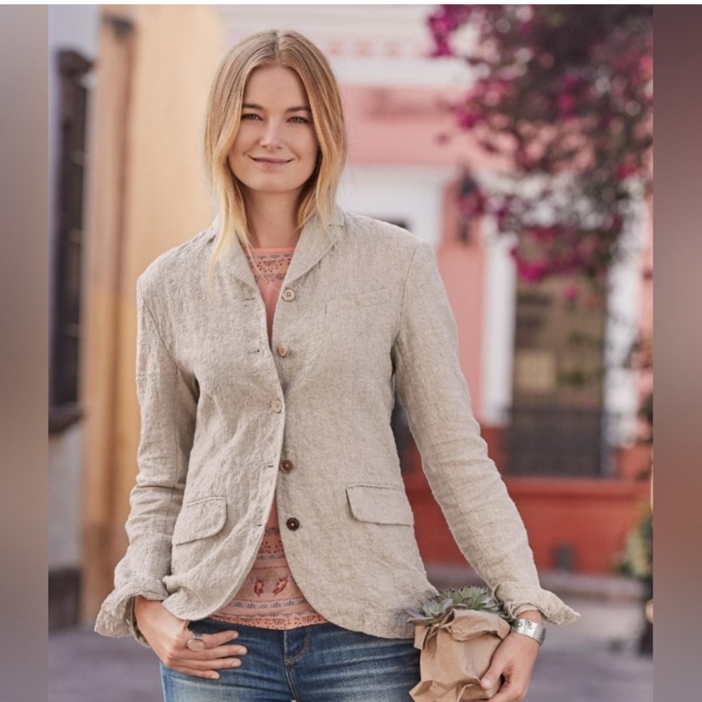 Sundance Natural Linen Blend Button-Front Blazer